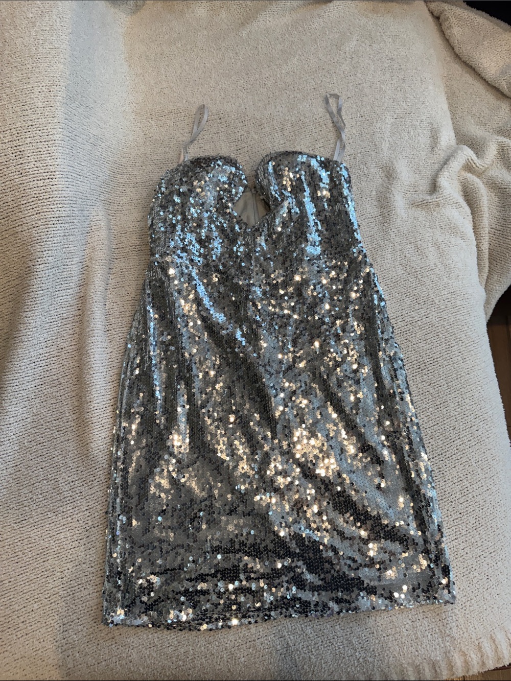 Silver Sequin Strapless Mini Dress